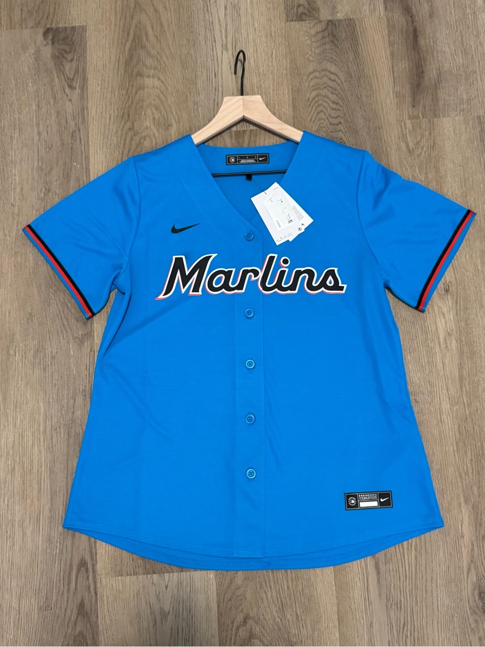 Nike Miami Marlins MLB Baseball Jersey with Red and Black Trim Size L NWT